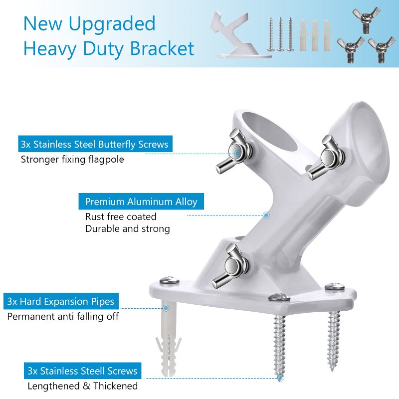 Haoridul Flag Pole Bracket  2 Position House Flag Pole Holder  Heavy Duty Aluminum Mount - Stainless Steel Hardware - Strong and Rust Proof - 1"" Inner Diameter (White-1Pack) - Image 2
